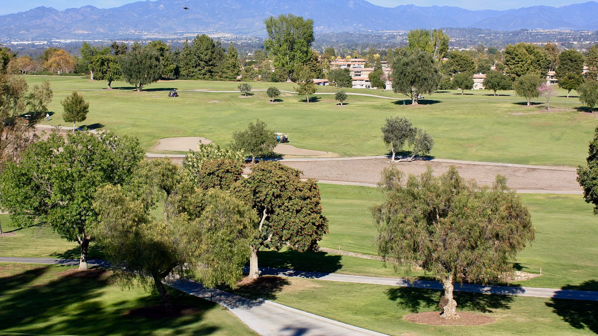 Photograph of golf course at Laguna Woods Village. Photo taken from clubhouse.