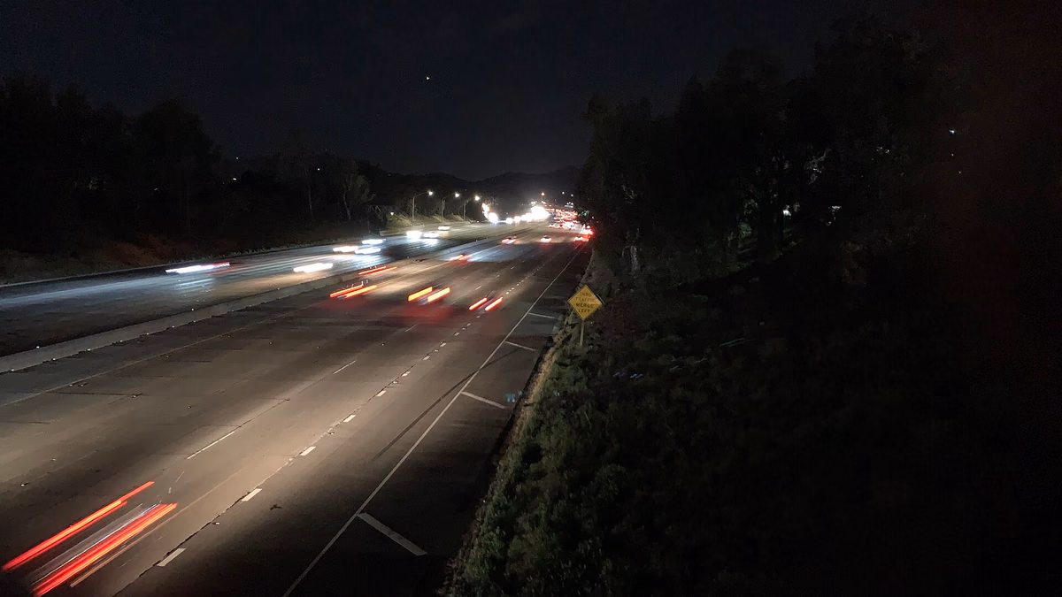 View of the CA-118 Highway at night in Porter Ranch, California, on February 18, 2023, at 19:11 PST